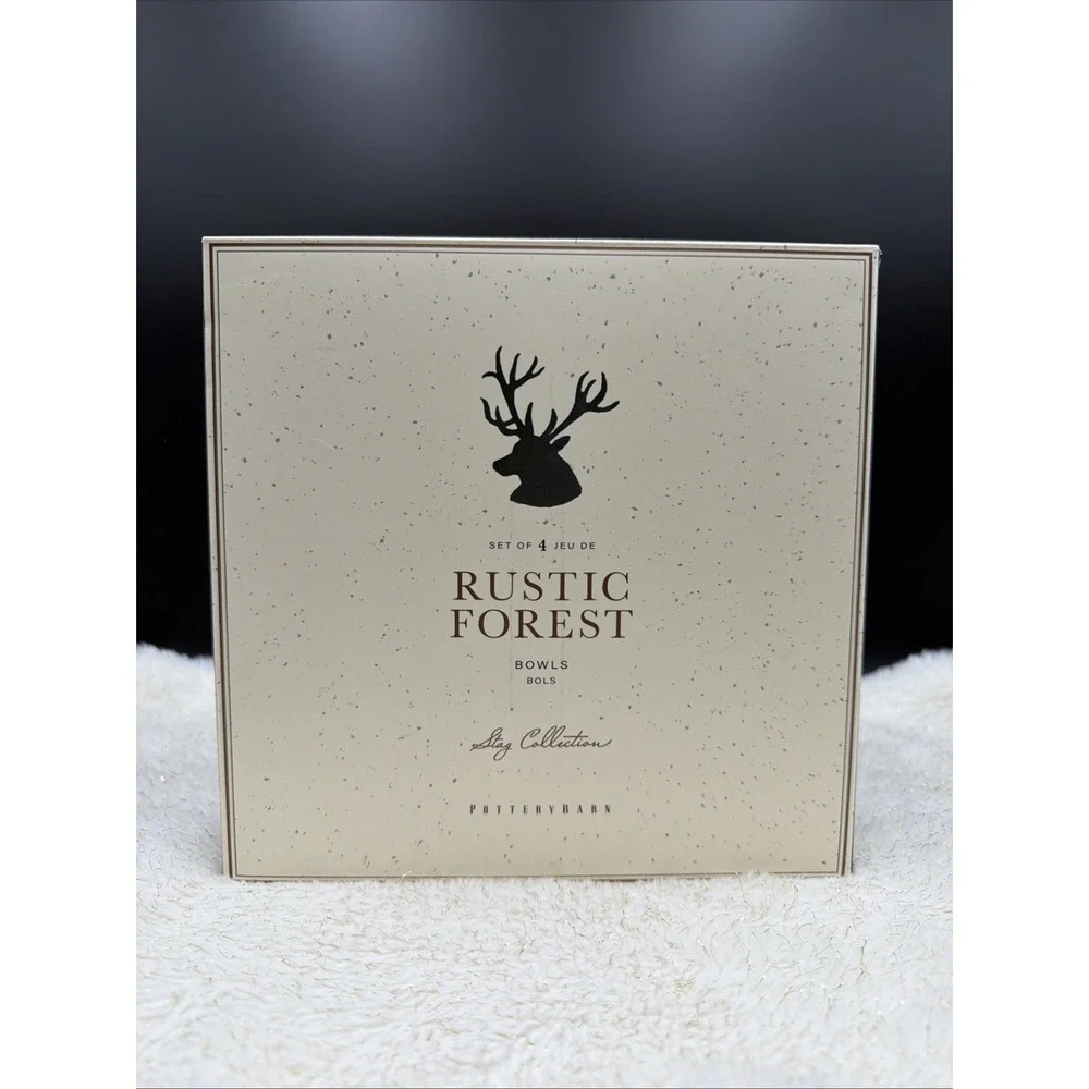 Set/4 Pottery Barn Rustic Forest Bowls Reindeer‎ Deer Stag Christmas Antlers